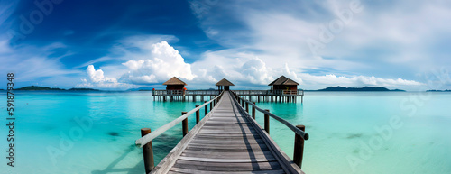 Pier in a tropical island paradise in beautiful clear water.