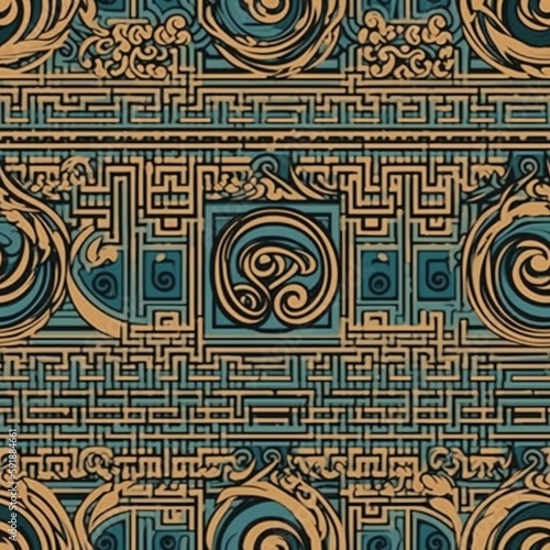 Greek meander art background texture design pattern, greek mythology, Generative AI