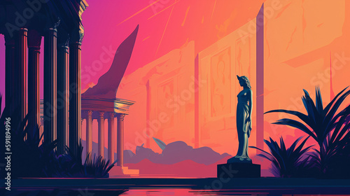 ancient rome in neon colors, created by a neural network, Generative AI technology