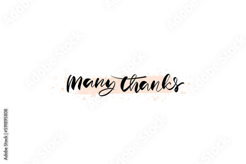 Many thanks phrase hand written lattering with textured background. Vector illustration on white background for greeting cards, stickers, banners, social media.
