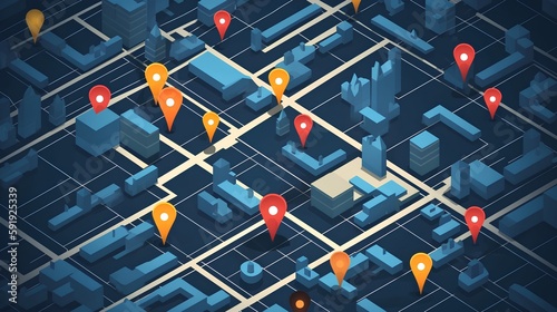 Geofencing and location based marketing concept illustration. With GPS and geo targeting, businesses can use proximity marketing and location services to reach their target audience. Generative AI