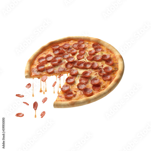 3d Pepperoni pizza, pizza with pepperoni and cheese and tomato, Italian food, Italia, Italian cuisine, 3d icon