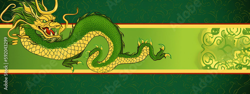 The symbol of 2024 is the Green Dragon. The concept of the Eastern New Year according to the lunar calendar. Banner. Close-up. Generative Ai content.