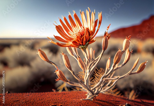 Devil’s Claw (Harpagophytum procumbens) medicinal plant and flower. Kalahari Desert. Botswana. Generative AI