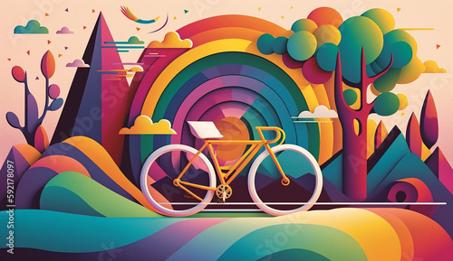 Rolling into National Bike Month Colorful Illustration. 