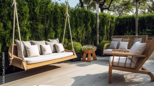 beautiful big terrace with a comfortable leisure sofa with cushion