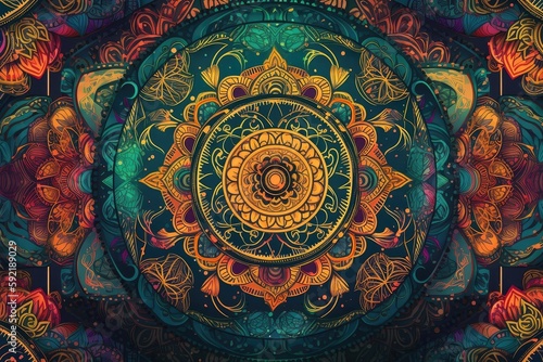 mandala wallpaper, with repeating geometric patterns and colors, created with generative ai