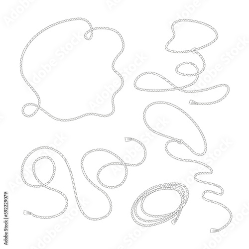  Wild west rodeo rope lasso vector linear illustration set isolated on white. Howdy rodeo knot western print collection for western design.