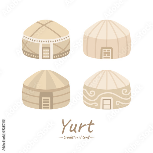 Traditional Turkic mobile tents yurt in national style isolated on white background.