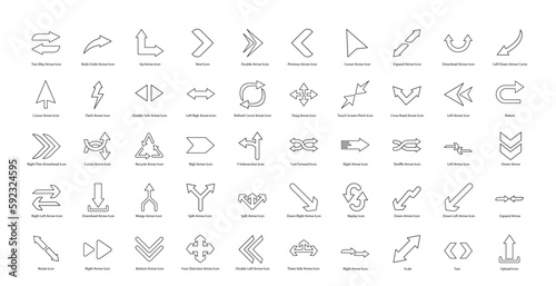 Arrows Thin Line Icons Left Right Arrow Iconset in Outline Style 50 Vector Icons in Black
