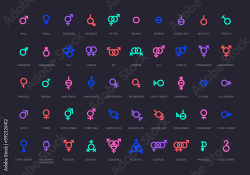 Gender and sexual orientation identity vector symbol sign icons