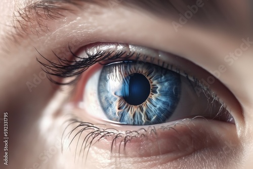 a close up of a person's blue eye, generative AI