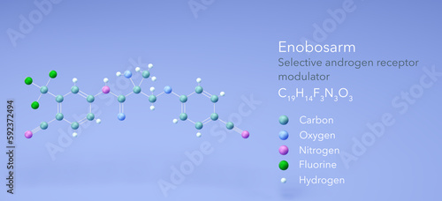 enobosarm molecule, molecular structures, ostarine, 3d model, Structural Chemical Formula and Atoms with Color Coding