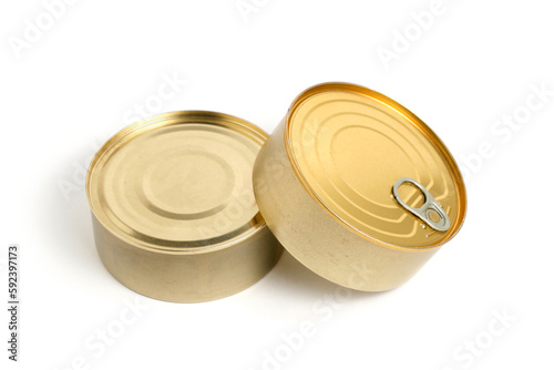 Two canned food white background, isolate.