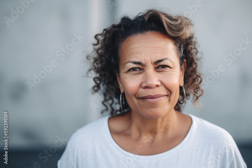 Woman wearing white standing outdoors. Generative AI.