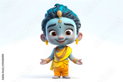 Lord Krishna on a white background. Adorable 3d illustration. Generated by generative AI.