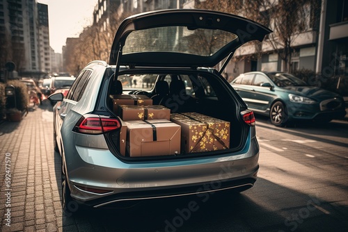 Car trunk full of holiday gifts and christmas presents. Generative Ai