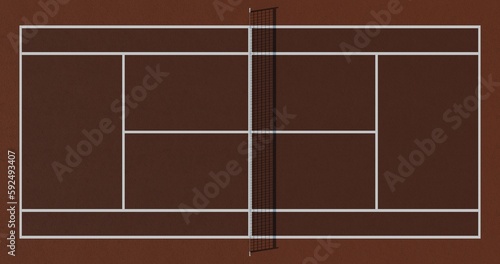 Tennis court floor with lines on a brown clay background