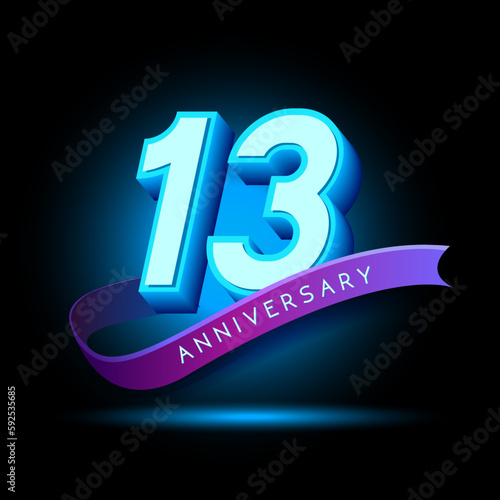 13 Anniversary 3D text with glow effect