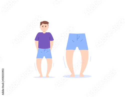 Rickets, Blount disease or tibia vara. bone growth abnormalities. a man whose leg shape is O-shaped. health problems. character illustration design. vector elements