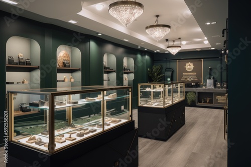 high-end dispensary with sleek and modern design, featuring high-quality products and accessories, created with generative ai