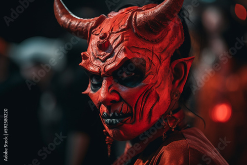 red devil demon with horns on black background. Generative AI