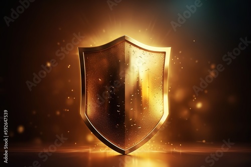 Golden shield background image by generative ai