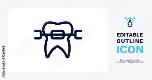brackets icon. Thin line brackets icon from dental health collection. Editable brackets symbol can be used web and mobile