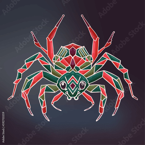 A colorful spider with a big head and a big eyes low poly