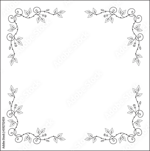 Elegant black and white monochrome ornamental border for greeting cards, banners, invitations. Vector frame with roses for all sizes and formats. Isolated vector illustration.