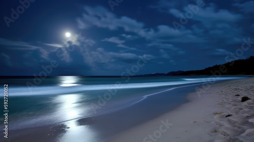 moon on a night sky and sea, Generative AI