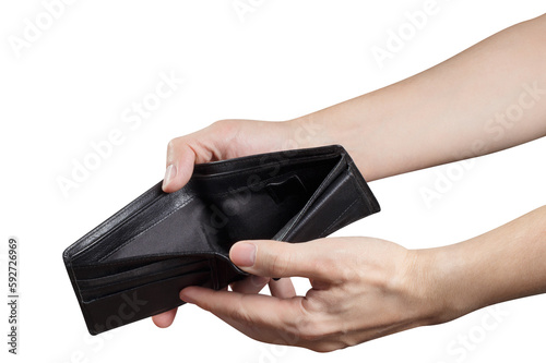 Empty black wallet in male hands, cut out