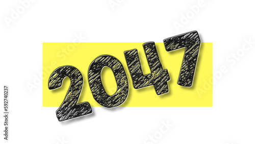 2047 black lettering white yellow background year number