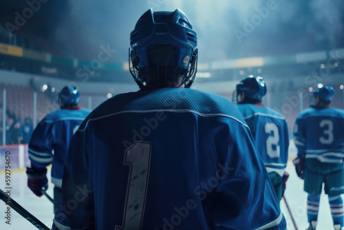 Back view of some ice hockey players. Generative AI