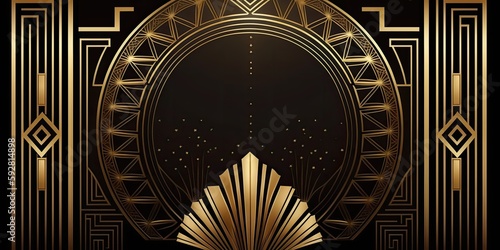 Abstract art deco. Great Gatsby 1920s geometric architecture background. Retro vintage black, gold, and silver roaring 20s texture. 