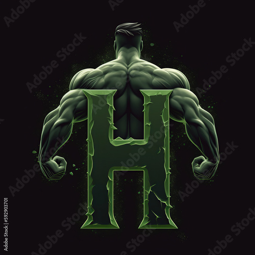 muscle, gym, alphabet, A, B, C, D, F, G, H, J, K, L, M, N, P, Q, R, S, T, V, X, Z, comic, 3d, hulk, character, retro, football, worker, hero, player, strong, people, muscular, generative ai