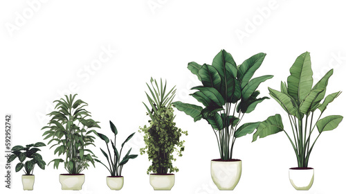 イラスト調の観葉植物(切り抜き) No.025 | Illustrative houseplants cut-out (picture, coloured paper, etc.) Generative AI