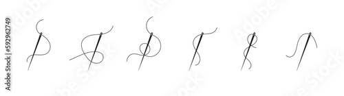 Sewing needle with thread icon set. Vector EPS 10