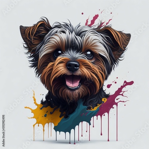 A creative print of a yorkshire terrier dog, Generative AI