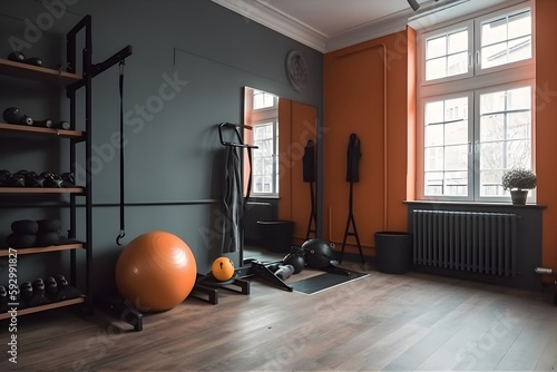 ..A personal gym equipped with home exercise gear for any sport.