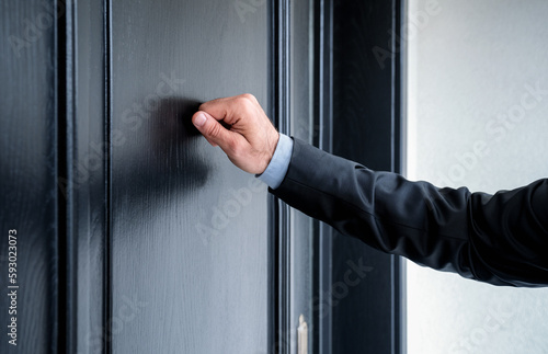 Close up of young man knocking on the door