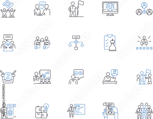 Project outline icons collection. Project, Planning, Task, Management, Goal, Outcome, Activity vector and illustration concept set. Design, Structure, Strategy linear signs