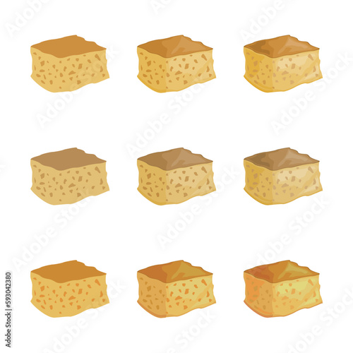 A vector drawn cornbread illustration with various colors and amount of details