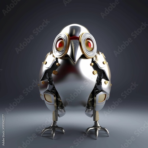 cute chick animal metal robot, generative ai generated technology