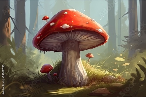 mushroom in a magical forest setting. Generative AI