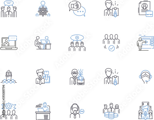 Empoyee outline icons collection. Employee, Staff, Worker, Personel, Team, Member, Associate vector and illustration concept set. Colleague, Personnel, Operator linear signs