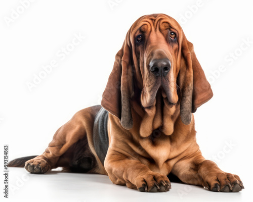 photo of bloodhound isolated on white background. Generative AI