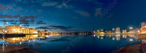 Panorama at the blue hour, on the basin afloat of Bordeaux