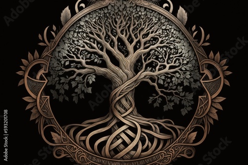 Norse mythology's Yggdrasil symbol, which was influenced by flora. Generative AI