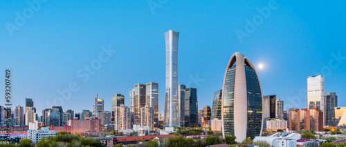 Night Scenery of high-rise buildings in Guomao CBD central business district, Beijing, China
